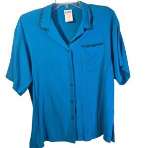 Koret, Size XL – Turquoise Button-Front Short Sleeve Blouse [0382]